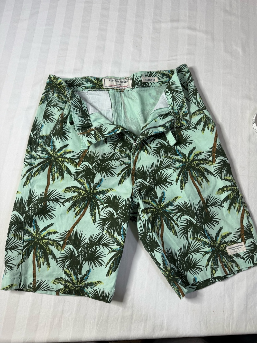 Vintage Genes Men's Mint Green Palm-Print Hybrid Shorts Size 30